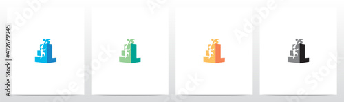 Two People Climbing Letter Logo Design L
