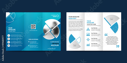 Tri fold brochure design. A4 abstract business brochure template. Corporate blue marketing flyer template with image.