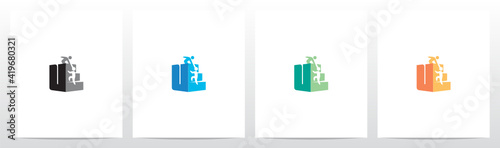 Two People Climbing Letter Logo Design U