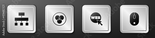 Set Site map, RGB and CMYK color mixing, Web graphic design and Computer mouse icon. Silver square button. Vector.