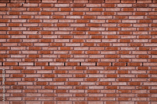 Beautiful new red brick wall with space for text, background with even surface, for template no person