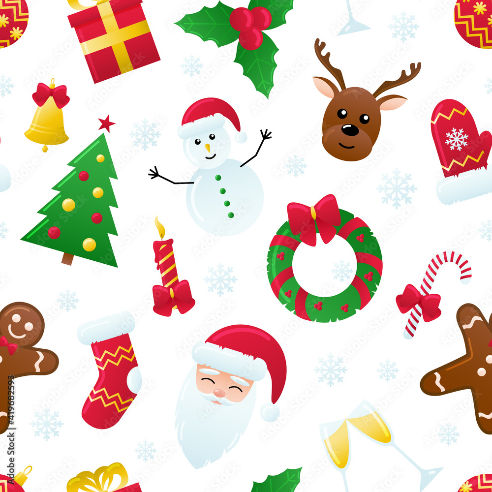 Pattern with different christmas things