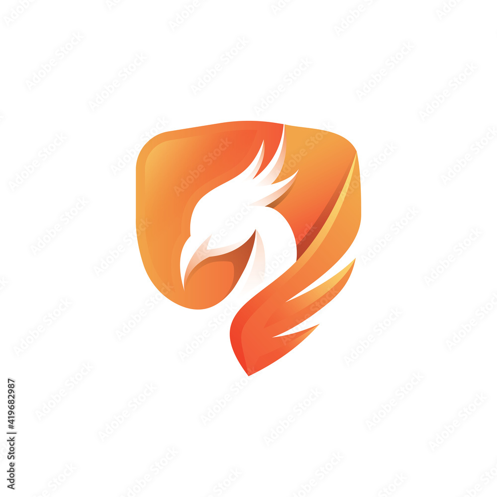 Phoenix bird with wing and shield vector logo Phoenix bird with wing and shield vector logo