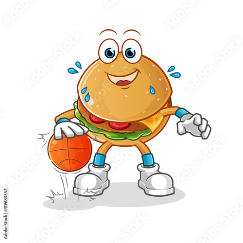 burger dribble basketball character. cartoon mascot vector