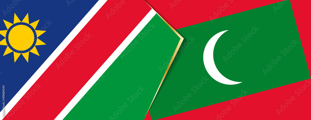 Namibia and Maldives flags, two vector flags. Namibia and Maldives flags, two vector flags.