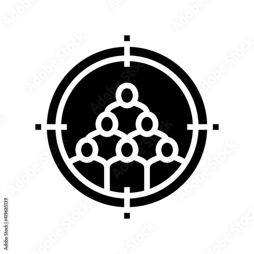 targeting advertise and crowdsoursing glyph icon vector. targeting advertise and crowdsoursing sign. isolated contour symbol black illustration