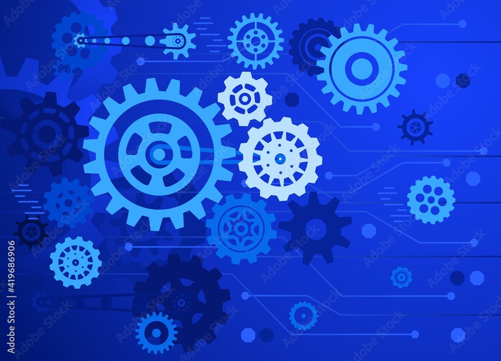 Gears on a blue background. Gears on a blue background.