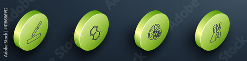 Set Isometric line Pipette, Chemical formula, Genetically modified orange and DNA research, search icon. Vector.