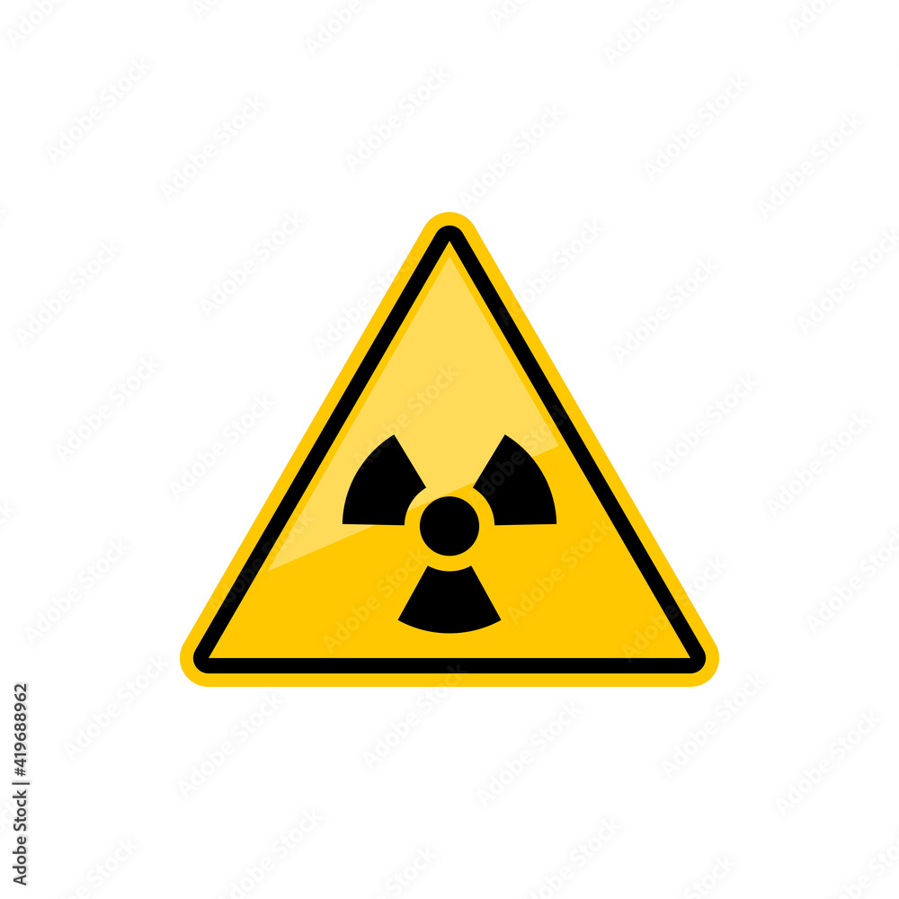 Radiation hazard sign in yellow triangle isolated icon. Vector radioactivity warning symbol, caution of nuclear pollution. Mark radiation area or zone near reactor, radioactive chemical power emblem Radiation hazard sign in yellow triangle isolated icon. Vector radioactivity warning symbol, caution of nuclear pollution. Mark radiation area or zone near reactor, radioactive chemical power emblem
