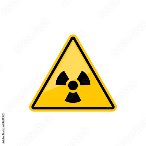 Radiation hazard sign in yellow triangle isolated icon. Vector radioactivity warning symbol, caution of nuclear pollution. Mark radiation area or zone near reactor, radioactive chemical power emblem