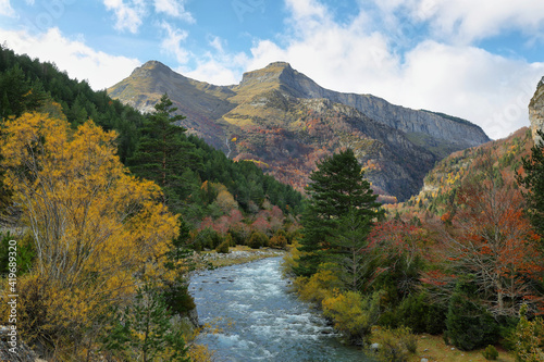 Autumn scene in Bujaruelo valley, Spain photo