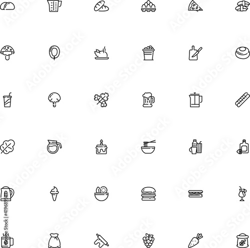 icon vector icon set such as: smoke, liquor, carrot isolated, seasoning, nigiri, beer glass, celebrate, table, cone, sushi, electrical, whiskey, break, pizza, french press, boil, martini, bean, soup