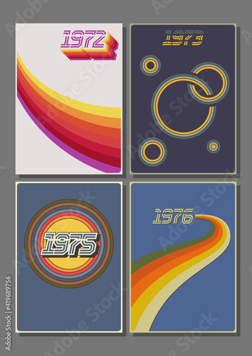 1970s Background Set, Vintage Color Combinations, Color Lines and Rings