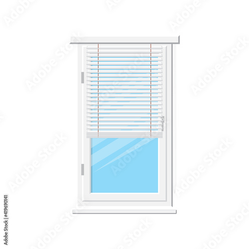 Louvers or jalousie interior decor element isolated window shutters. Vector office interior blinds,. Curtains, roller blades flat panel on white plastic window, rolling lines house decor elements