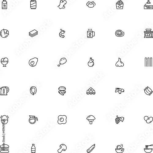 icon vector icon set such as: steak, spare, butchery, gastronomy, smoke, ramen, espresso, dumpling, clean, wheat, dessert, mussel, cooker, catch, retro, bbq, boil, scrambled, chef, supermarket