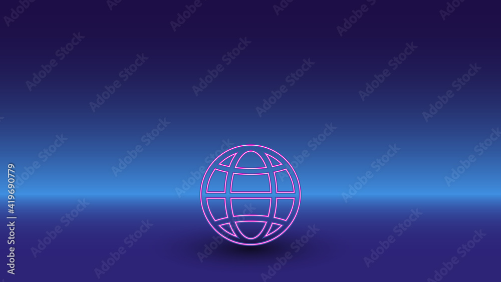 Neon web symbol on a gradient blue background. The isolated symbol is located in the bottom center. Gradient blue with light blue skyline Neon web symbol on a gradient blue background. The isolated symbol is located in the bottom center. Gradient blue with light blue skyline