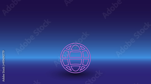 Neon web symbol on a gradient blue background. The isolated symbol is located in the bottom center. Gradient blue with light blue skyline
