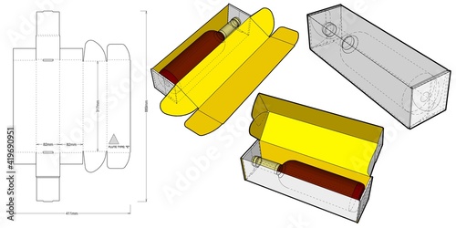 Wine Bottle Box and Die-cut Pattern. Flute Type E. The .eps file is full scale and fully functional. Prepared for real cardboard production.