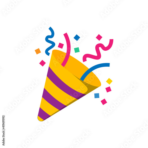 Party popper icons in different colors.Confetti logo,congratulate and celebrate elements.Exploding cracker icon.