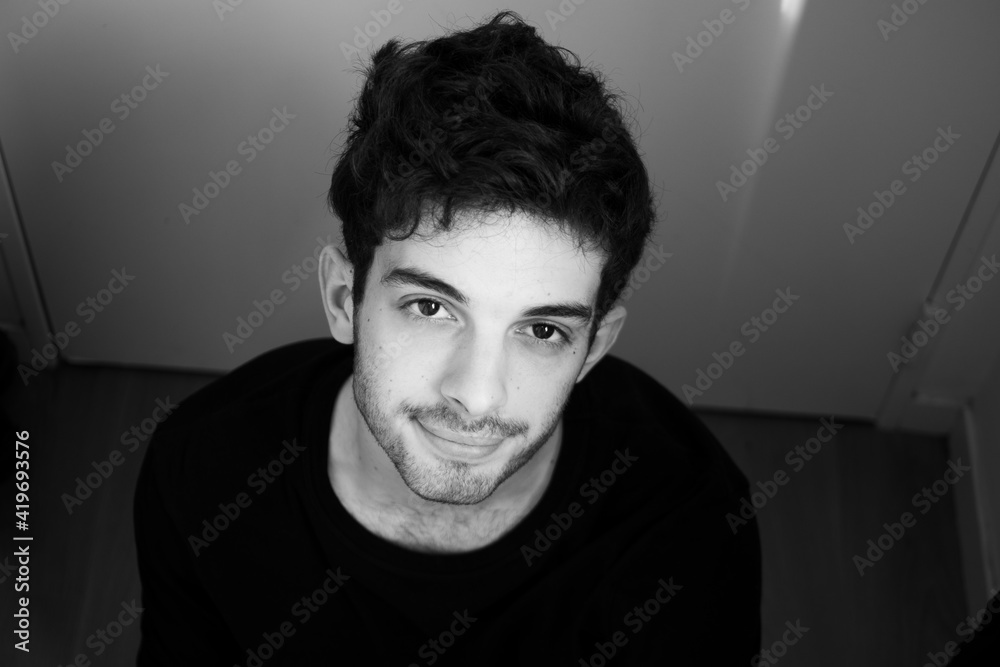 Teenager portrait looking good handsome overview black and white