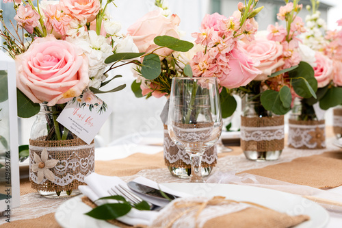 Table layout with Roses, Plates, Glass, and Silverware 