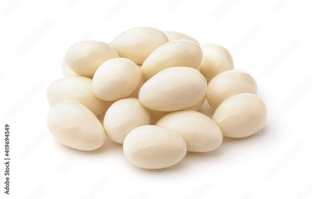 Heap of white chocolate covered almonds Heap of white chocolate covered almonds