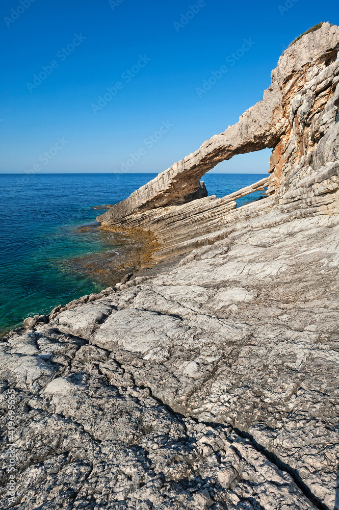 Othoni, Greece, Ionian Islands, Europe, Corfu district, south-west coast of the island double natural arch