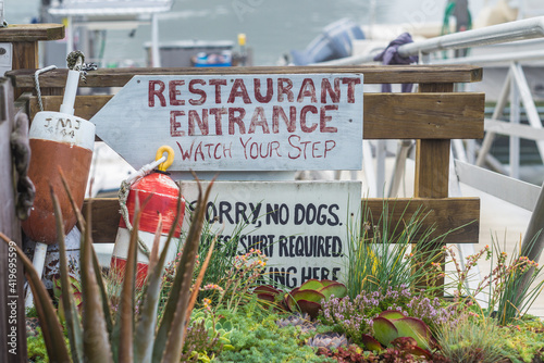 USA, Massachusetts, Cape Ann, Gloucester. Seafood restaurant sign