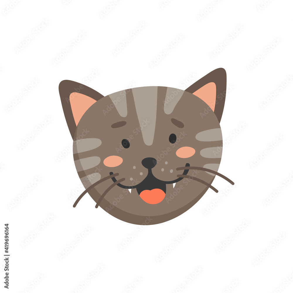 Laughing kitten head isolated cat emoji muzzle. Vector feline emotion, adorable home pet facial expression, crazy cat animal avatar. Cartoon kitten head, cute tabby face, emoticon of laugh and joy Laughing kitten head isolated cat emoji muzzle. Vector feline emotion, adorable home pet facial expression, crazy cat animal avatar. Cartoon kitten head, cute tabby face, emoticon of laugh and joy