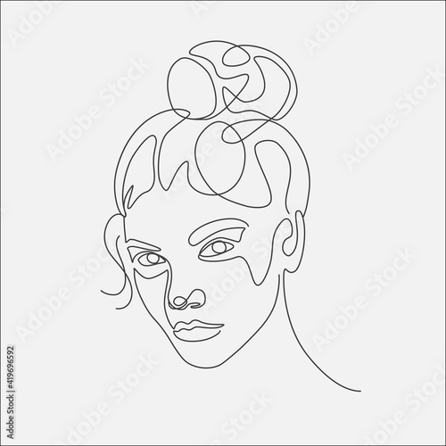Woman minimal hand-drawn illustration. One-Line style drawing. 