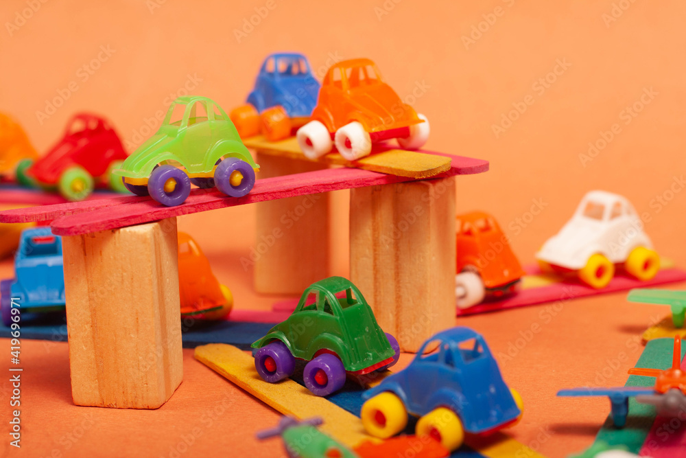 Obraz premium colorful city toys cars and planes