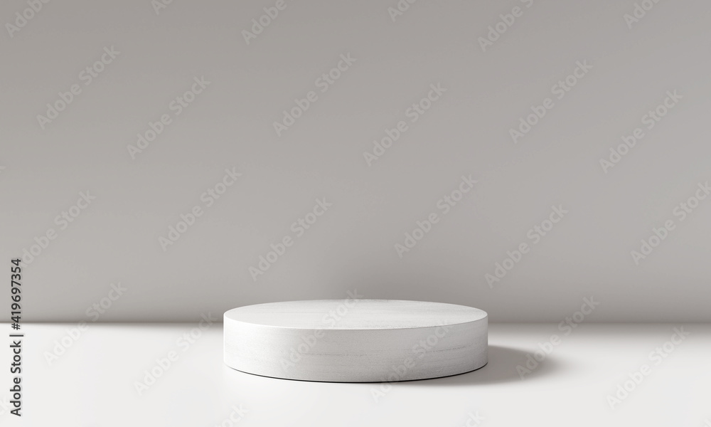 White product display podium in room with light of window background. 3D rendering White product display podium in room with light of window background. 3D rendering