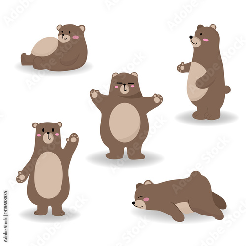collection of cute cartoon bear in different posture.Hello spring