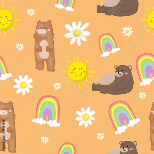 seamless pattern cute bear with cute element.Hello spring
