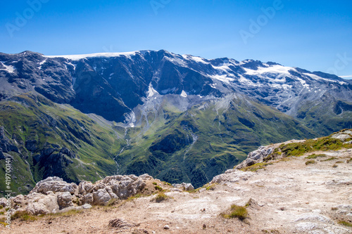 Mountain glaciers landscape view from the Petit Mont Blanc in Pralognan la Vanoise  French alps