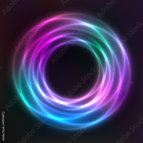 Vector background of neon geometric shapes, round frame, abstract background, wallpaper 