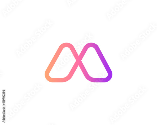 Abstract letter M modern logotype icon design concept. Creative minimalist gradient one line logo template isolated on white background. Vector illustration.