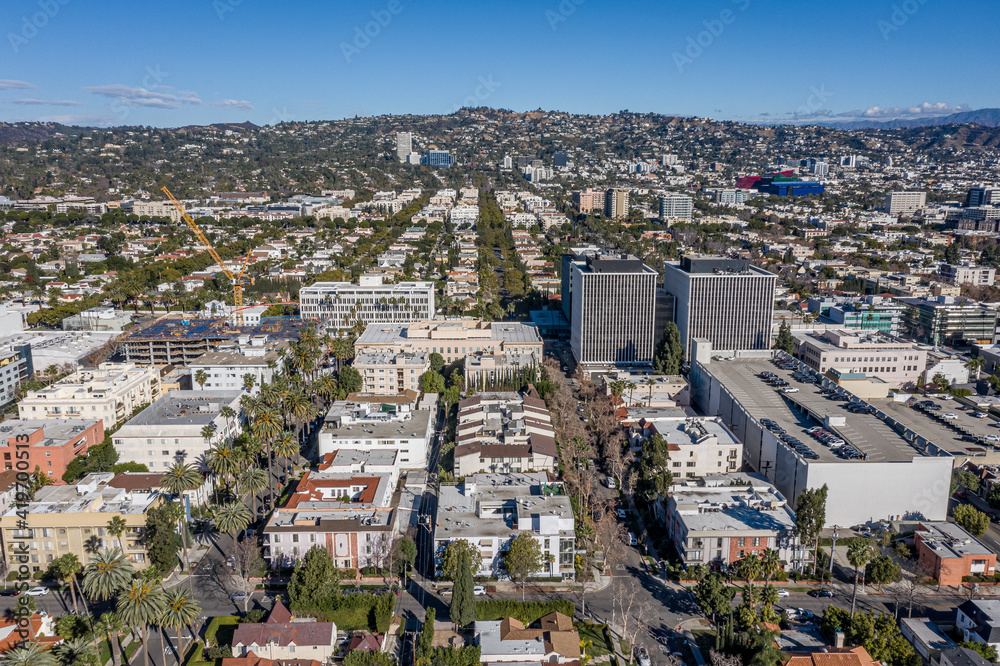 Hollywood and Beverly Hills City Aerial View 