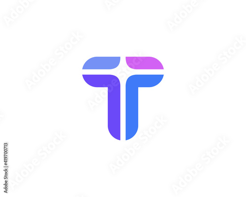 A letter T from abstract multicolors shapes. Application icon logotype design template. Vector icon logo design.