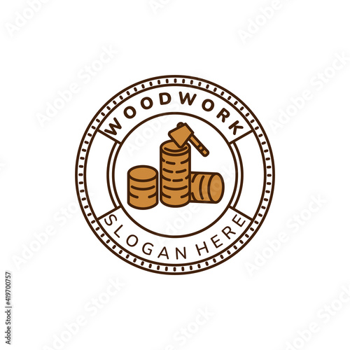 floorer and ax vintage color emblem logo icon vector illustration template design.carpenter, wood, joiner logo template design