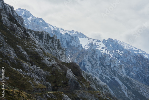 Snowed mointains in Picos de Europa in winter 2020
