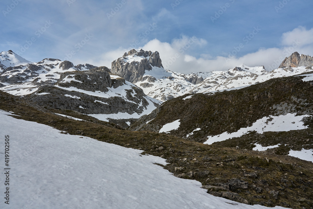 Snowed mointains in Picos de Europa in winter 2020