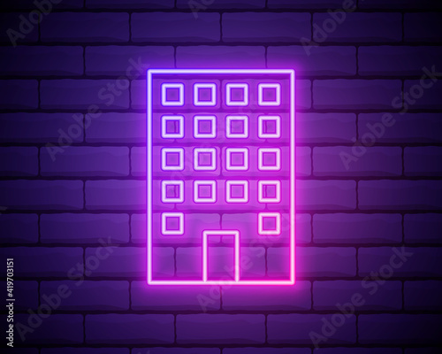 building icon. Elements of Bulding Landmarks in neon style icons. Simple icon for websites, web design, mobile app, info graphics isolated on brick wall