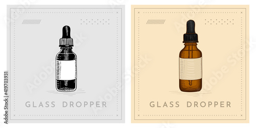 CBD dropper vintage retro vector illustration