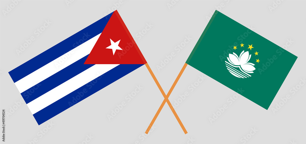 Crossed flags of Cuba and Macau. Official colors. Correct proportion Crossed flags of Cuba and Macau. Official colors. Correct proportion