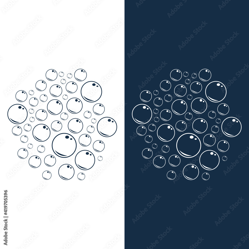 Bubbly symbols. Soap foam bubbles vector icons. Illustration of sphere bubble air on blue background. 