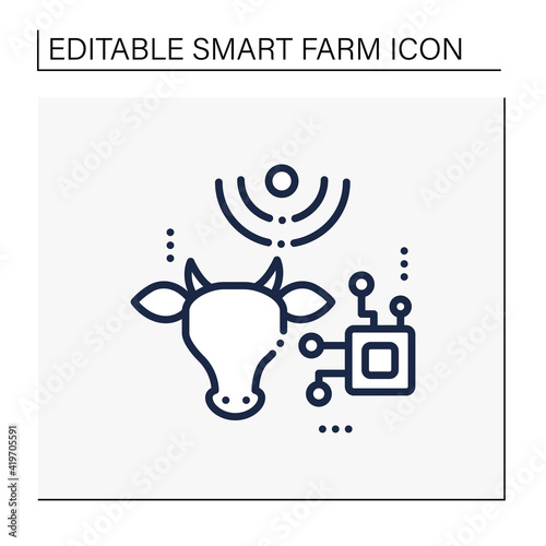 RFID animal identification line icon. Digitalization in agriculture. Device for monitoring animal health, location. Smart farming concept. Isolated vector illustration. Editable stroke