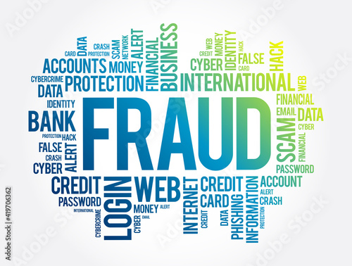 Fraud word cloud collage, technology business concept background