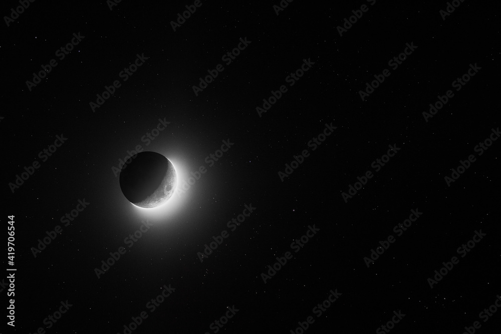 moon in the night with night sky of stars moon in the night with night sky of stars