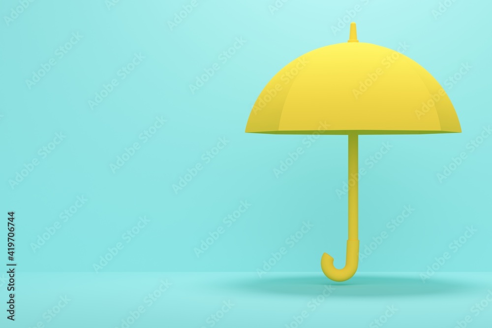 Blue studio background with yellow umbrella. Backdrop design for product promotion. 3d rendering Blue studio background with yellow umbrella. Backdrop design for product promotion. 3d rendering